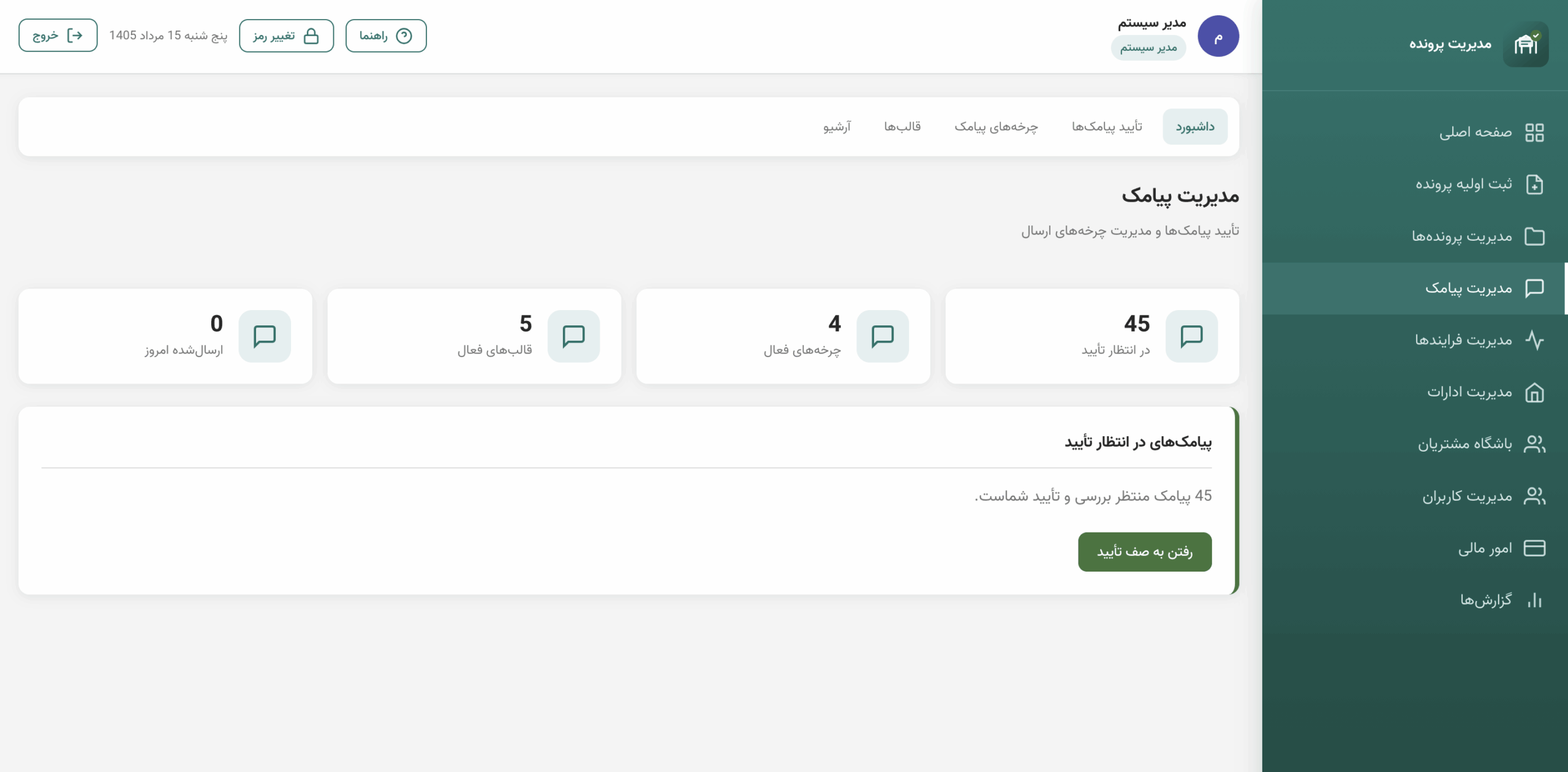 مدیریت پیامک